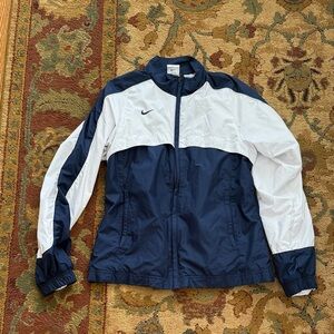 Women’s Nike Dark Blue and White Athletic Windbreaker Jacket Vented Size Small